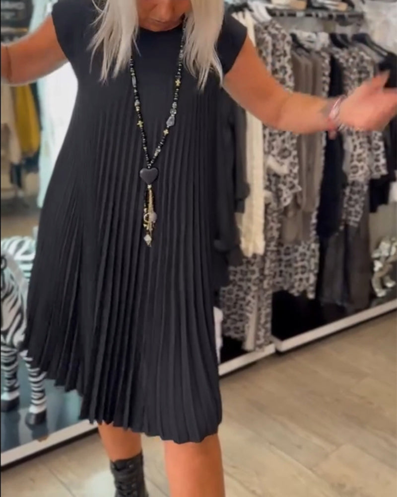 Léonia – Robe Décontractée Plissée en Coton à Col Rond