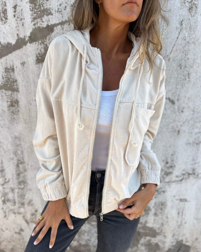 Noréa – Veste Zippée en Velours Côtelé avec Capuche