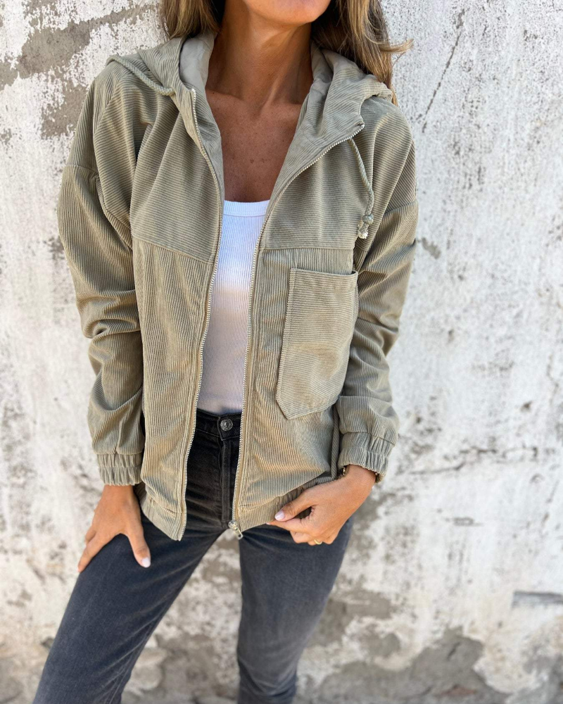 Noréa – Veste Zippée en Velours Côtelé avec Capuche