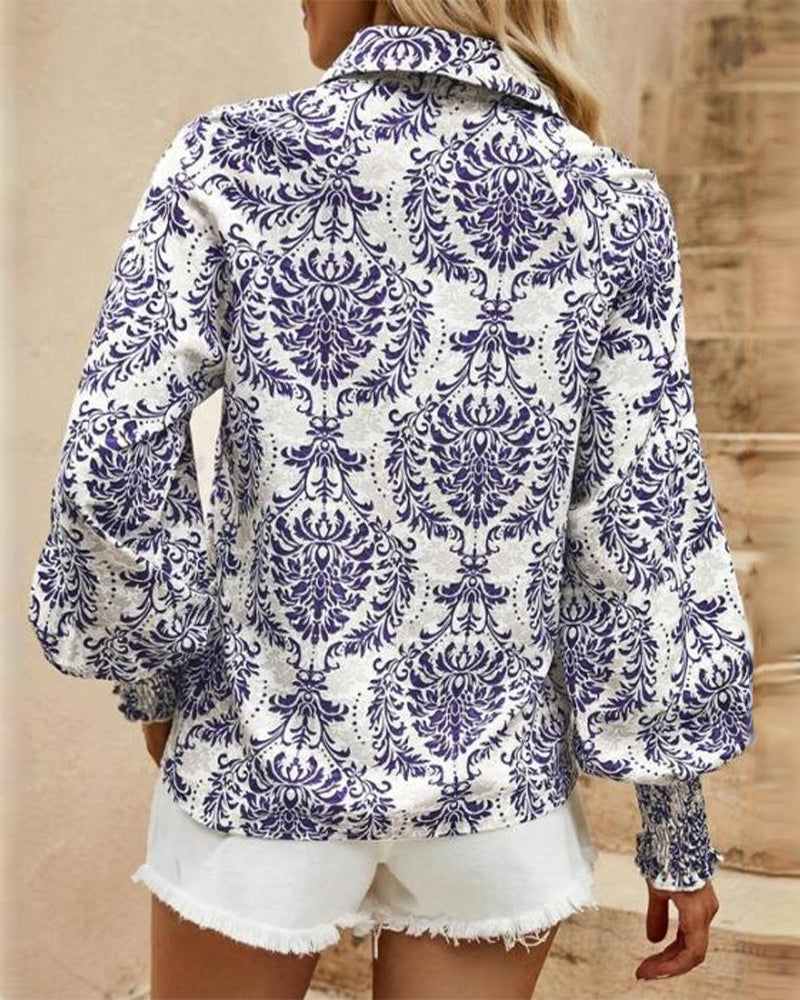 Émi – Blouse Fleurie Vintage à Manches Longues avec Détails Boutonnés