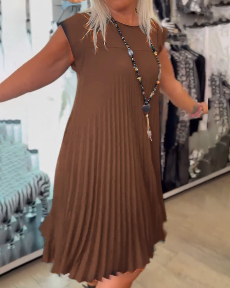 Léonia – Robe Décontractée Plissée en Coton à Col Rond