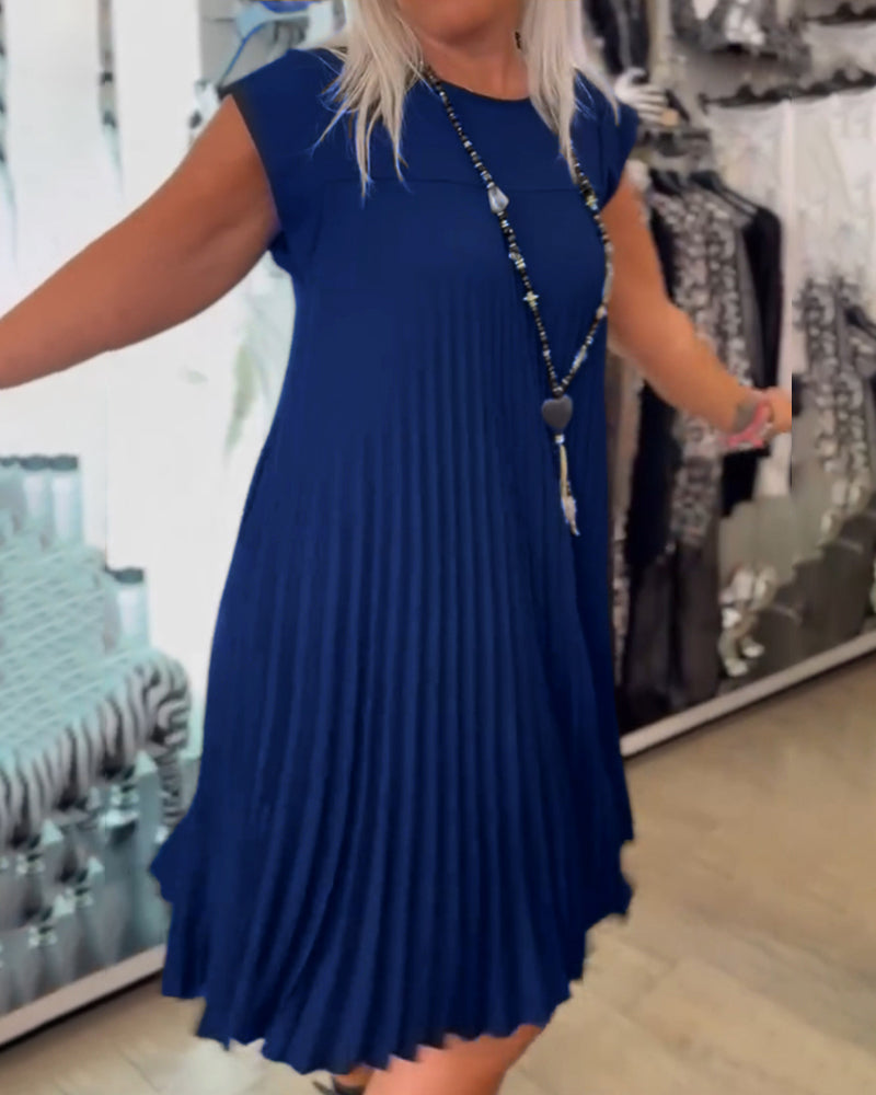 Léonia – Robe Décontractée Plissée en Coton à Col Rond