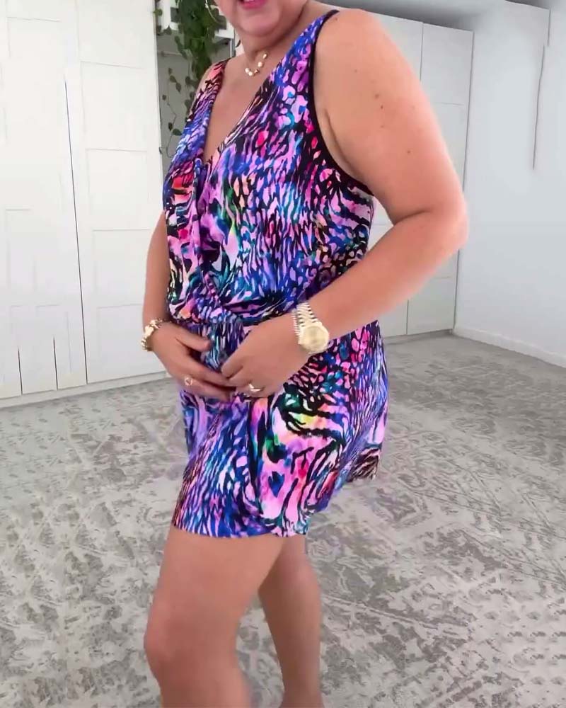 Elyra-Maillot Une Pièce à Imprimé Coloré – Col en V et Dos Nu