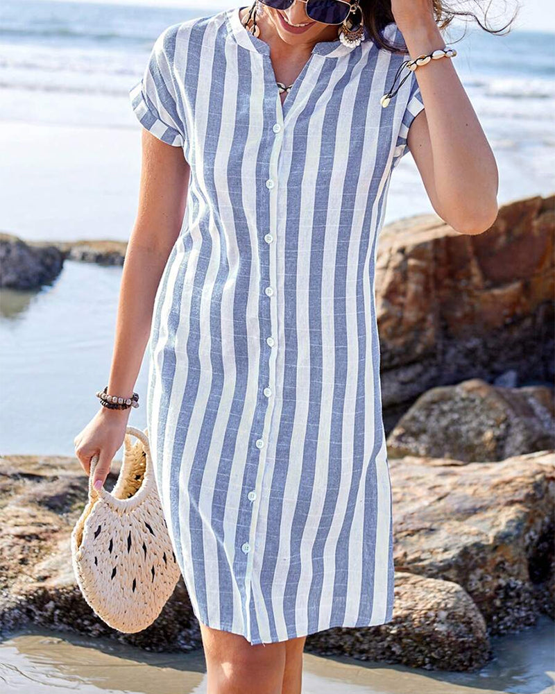 Maïra – Robe Chemise Rayée Élégante avec Col en V