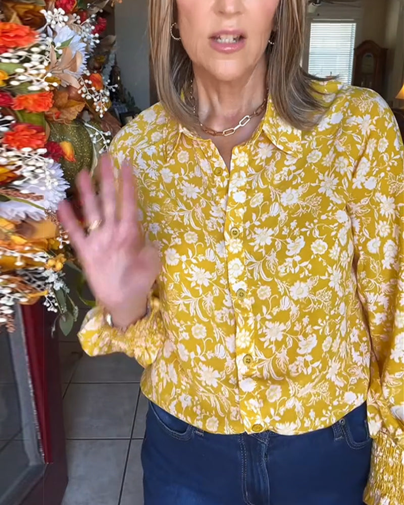 Émi – Blouse Fleurie Vintage à Manches Longues avec Détails Boutonnés