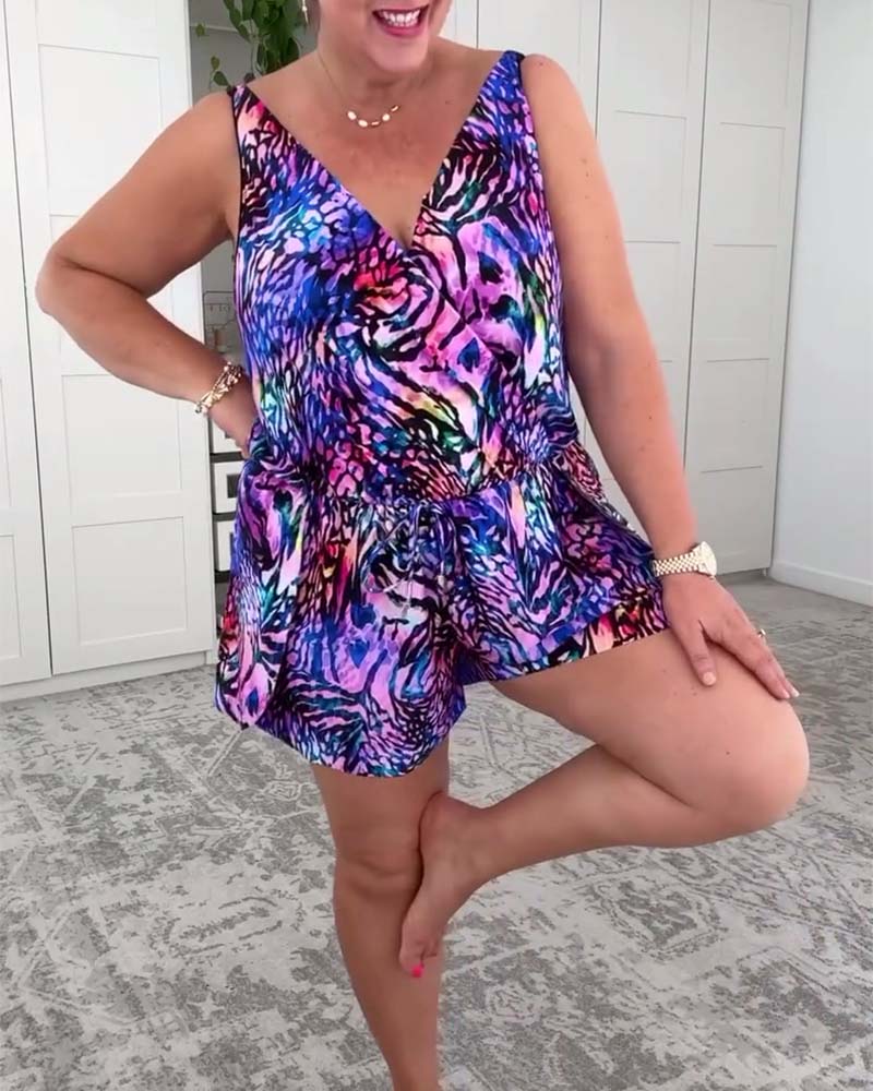 Elyra-Maillot Une Pièce à Imprimé Coloré – Col en V et Dos Nu