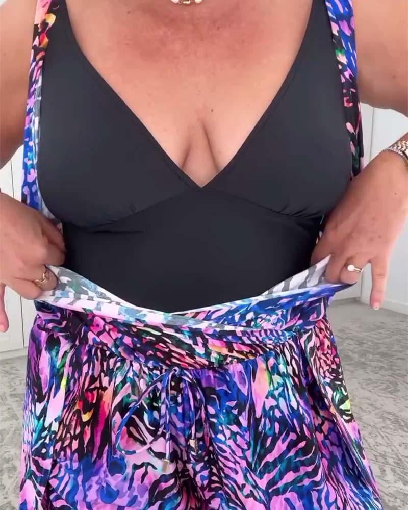 Elyra-Maillot Une Pièce à Imprimé Coloré – Col en V et Dos Nu