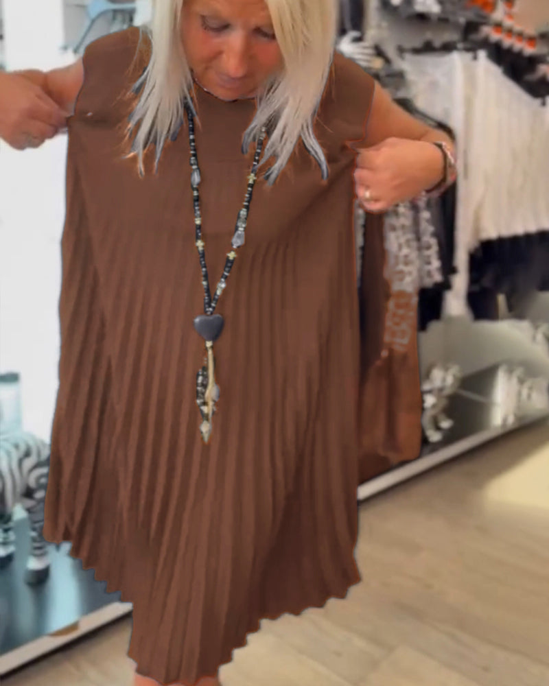 Léonia – Robe Décontractée Plissée en Coton à Col Rond
