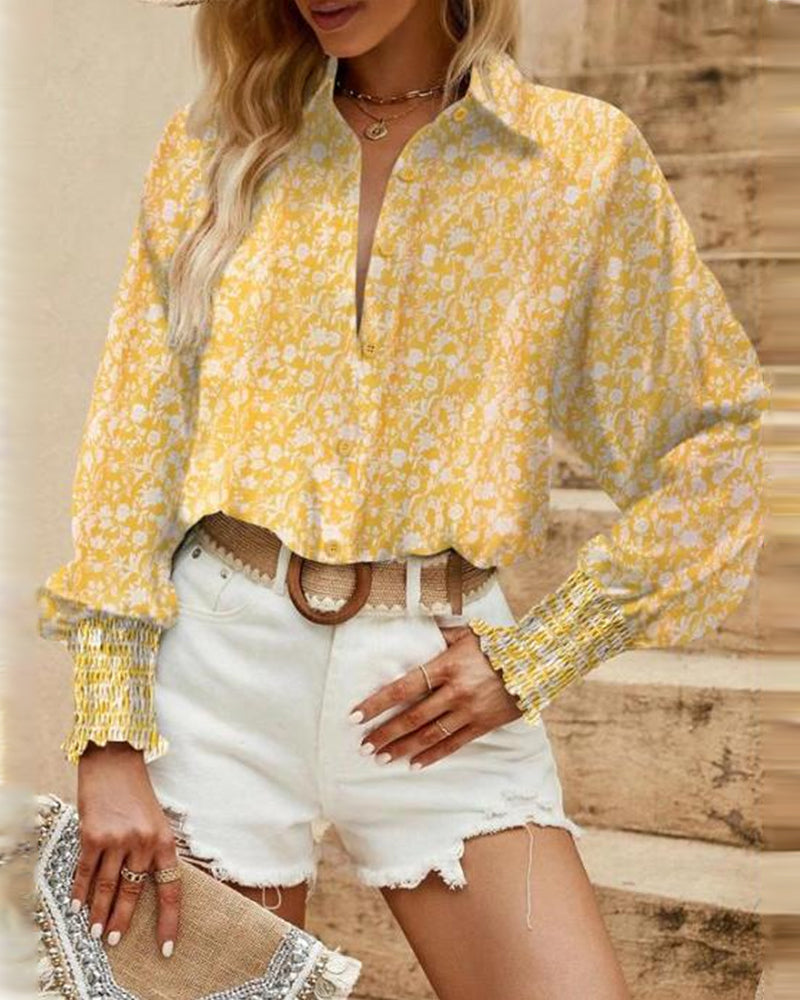 Émi – Blouse Fleurie Vintage à Manches Longues avec Détails Boutonnés