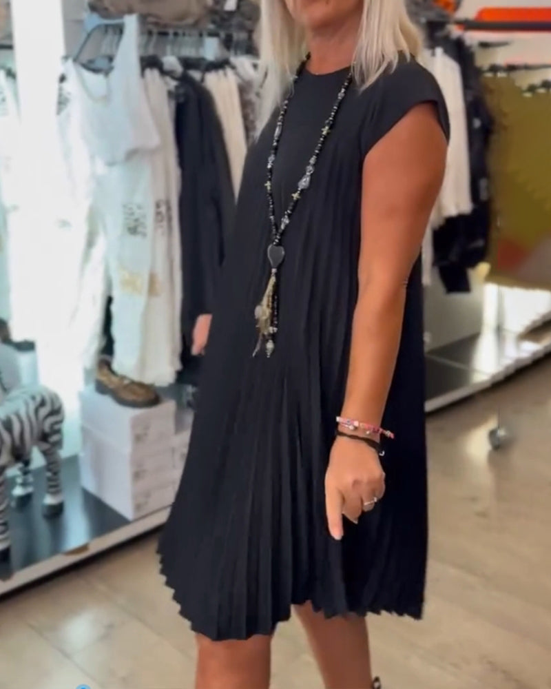 Léonia – Robe Décontractée Plissée en Coton à Col Rond