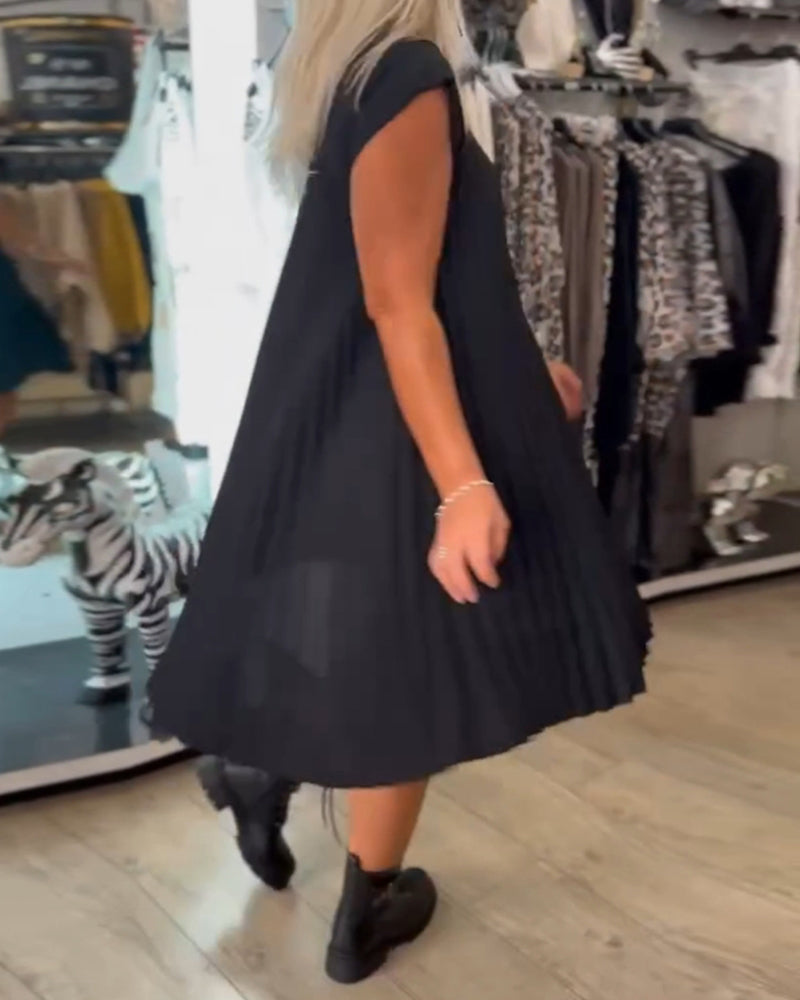 Léonia – Robe Décontractée Plissée en Coton à Col Rond