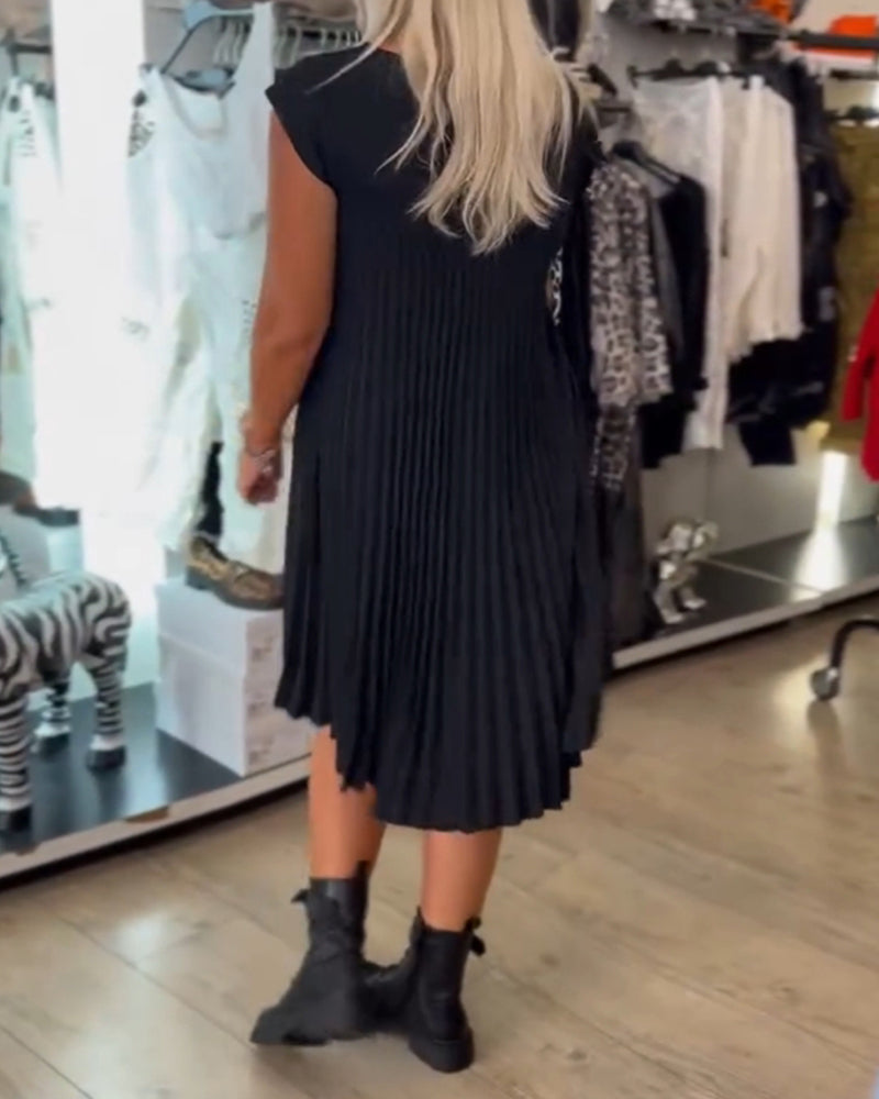 Léonia – Robe Décontractée Plissée en Coton à Col Rond
