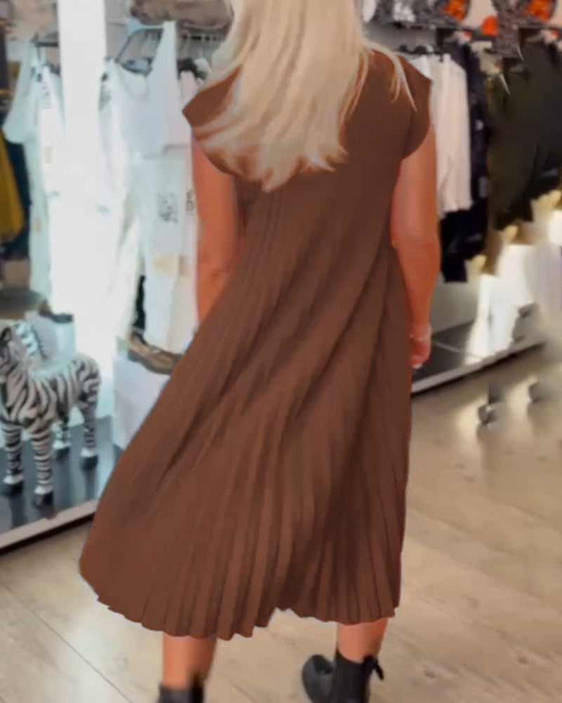 Léonia – Robe Décontractée Plissée en Coton à Col Rond