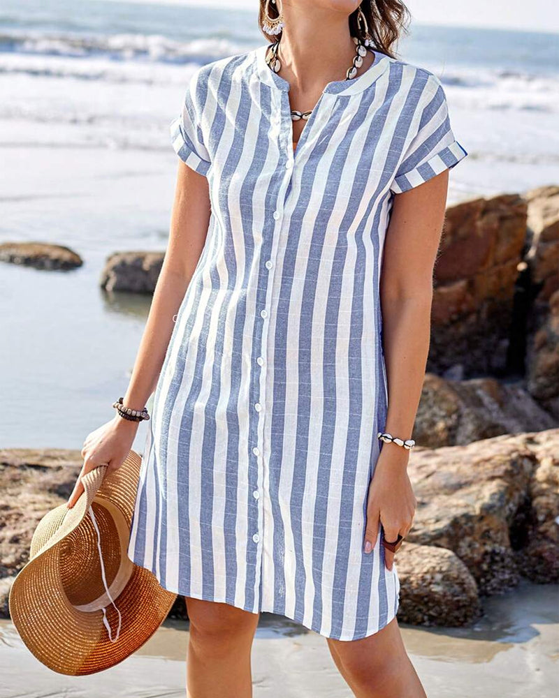 Maïra – Robe Chemise Rayée Élégante avec Col en V