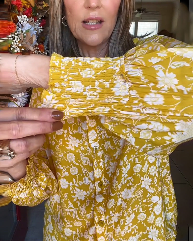 Émi – Blouse Fleurie Vintage à Manches Longues avec Détails Boutonnés