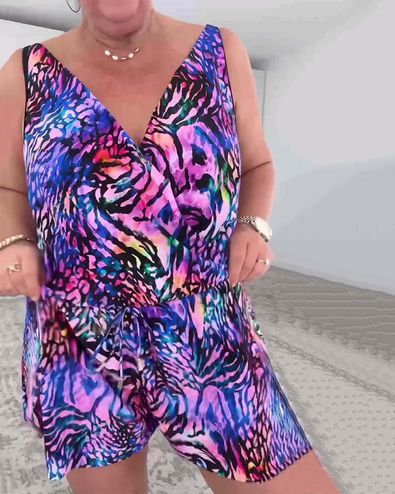 Elyra-Maillot Une Pièce à Imprimé Coloré – Col en V et Dos Nu