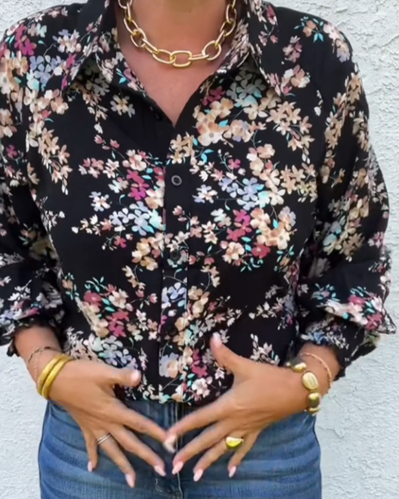 Émi – Blouse Fleurie Vintage à Manches Longues avec Détails Boutonnés