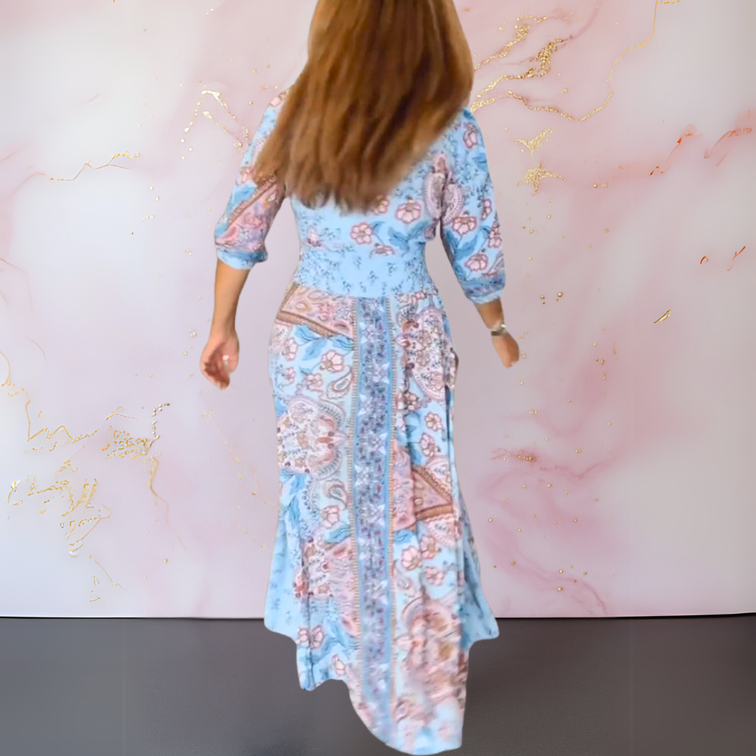 Avelyne – Robe d'Été Élégante à Col en V – Coupe Longue et Légère