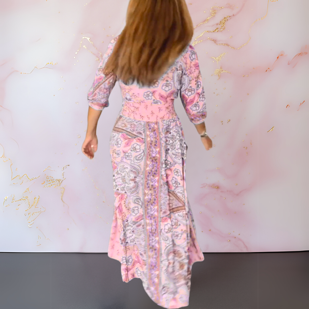 Avelyne – Robe d'Été Élégante à Col en V – Coupe Longue et Légère