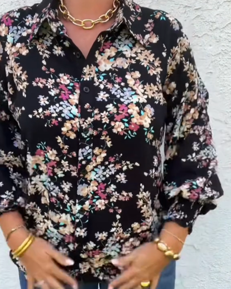 Émi – Blouse Fleurie Vintage à Manches Longues avec Détails Boutonnés