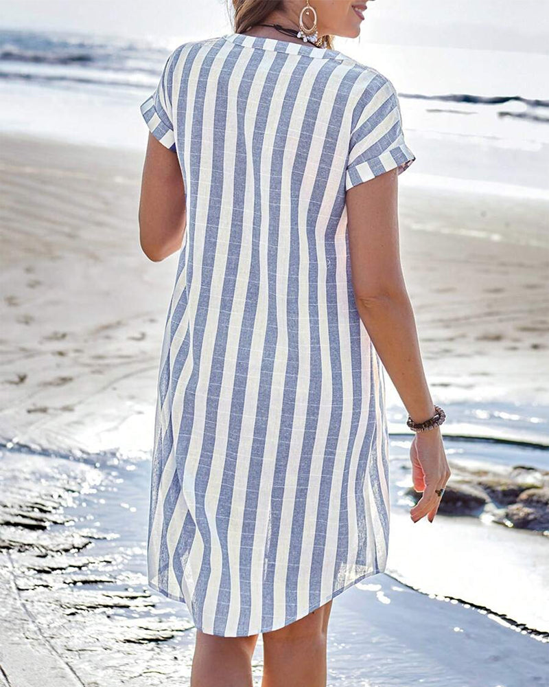 Maïra – Robe Chemise Rayée Élégante avec Col en V