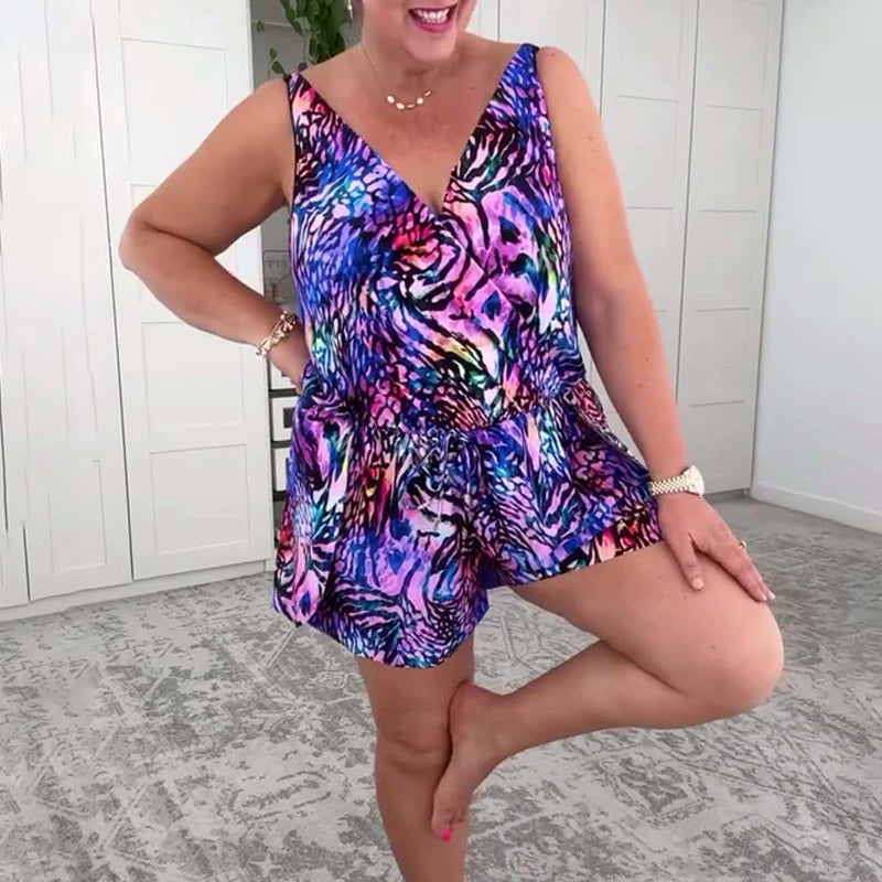 Elyra-Maillot Une Pièce à Imprimé Coloré – Col en V et Dos Nu